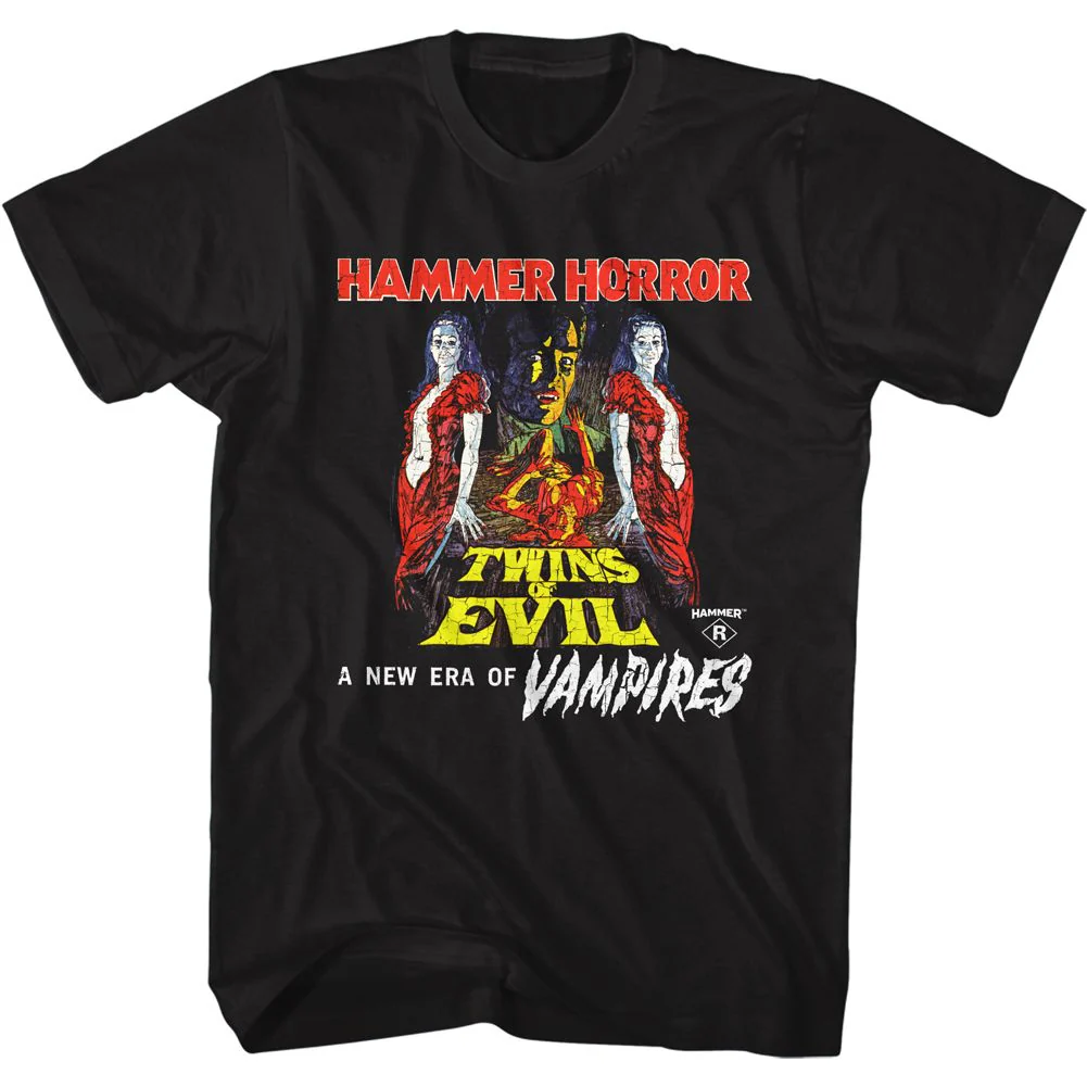 Unisex Adult T-shirt Rockinstone Horror Movies Twins Of Evil Poster Black Sizes