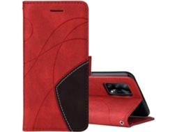 Capa Fólio Tipo para Oppo Oppo A74 4G/F19 4G HONGWE. Vidro Temperado Anti-Choque Vermelho