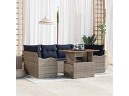 Vidaxl Conjunto De Sofá De Jardim 7 Unid. Cinzento E Azul Marinho