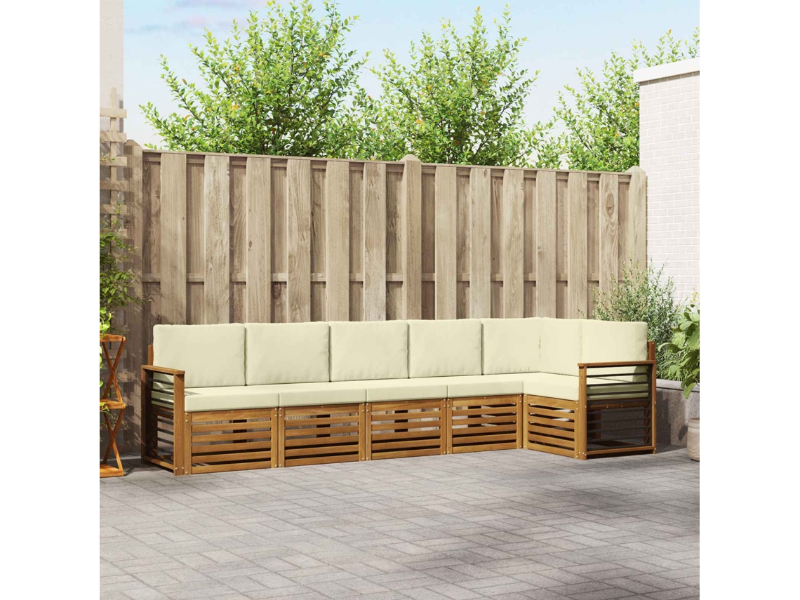 Vidaxl Conjunto De Sofá Sectional Com Almofada 6 Pcs Natural E Creme