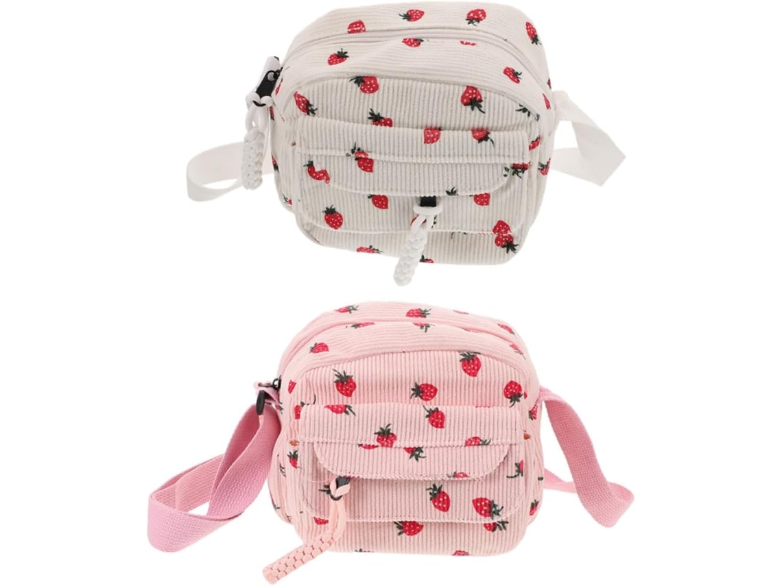 Bolsa De Ombro Canelada De Morango Em Duas Peças, Bolsa Vintage Leve Para Celular, Versátil.