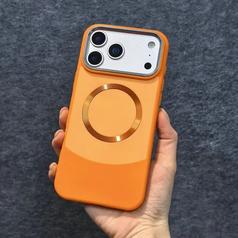 (iphone 16) Capa Protetora Magnética, Acabamento Em Couro Trançado, Estrutura Rígida Fosca.