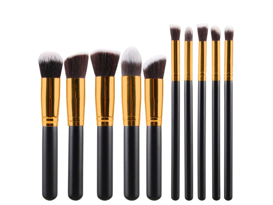 Conjunto de pincéis de maquiagem 10 peças - preto e dourado