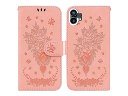 Capa De Celular Em Couro Com Estampa De Borboleta E Rosa Da For Nothing Phone 1