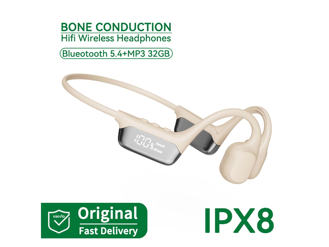 Fones de Ouvido Bluetooth Sem Fio com condução óssea, microfone e visor de Led MDUG (branco, 32 Gb)