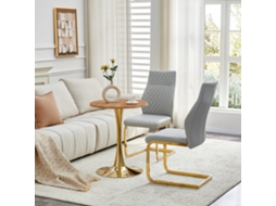 Conjunto Mesa Madeira 60cm Pé Dourado 2 Cadeiras Cinza Claro Diamante Dourado