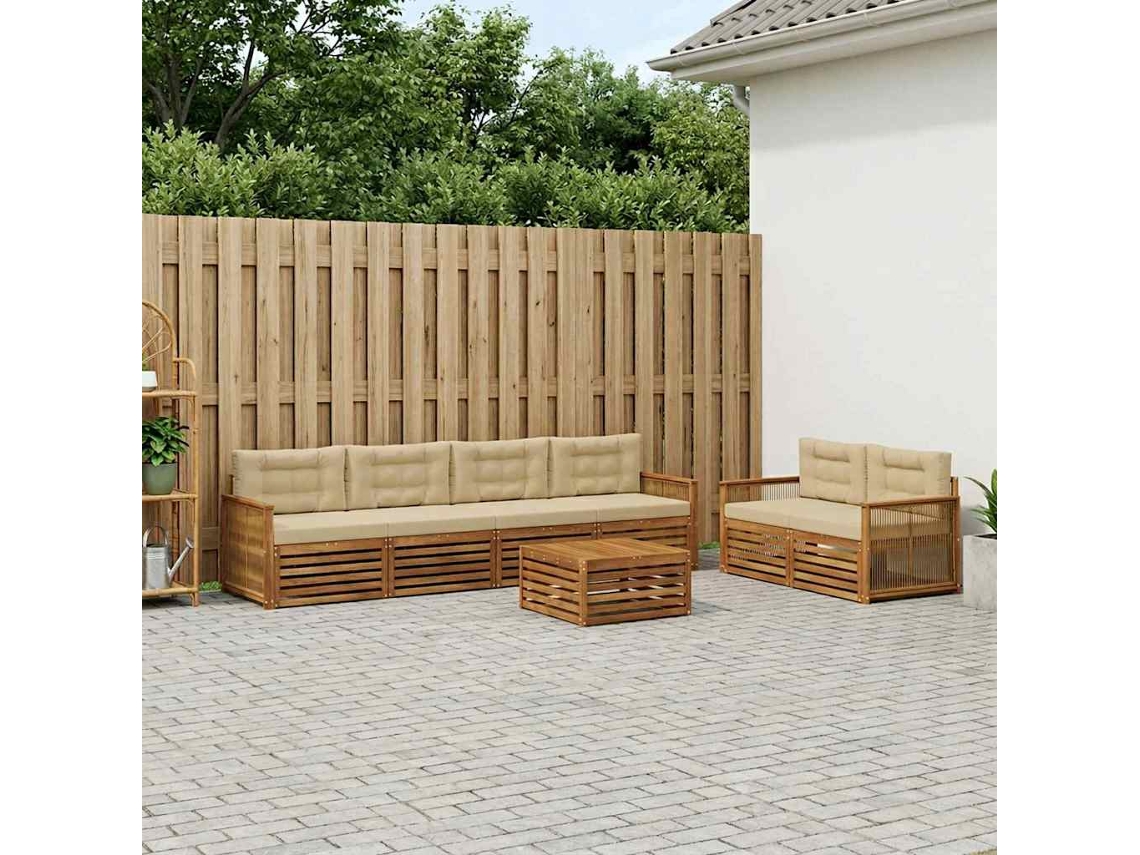 Vidaxl Conjunto De Sofás Para Exterior 7 Unid. Natural E Bege