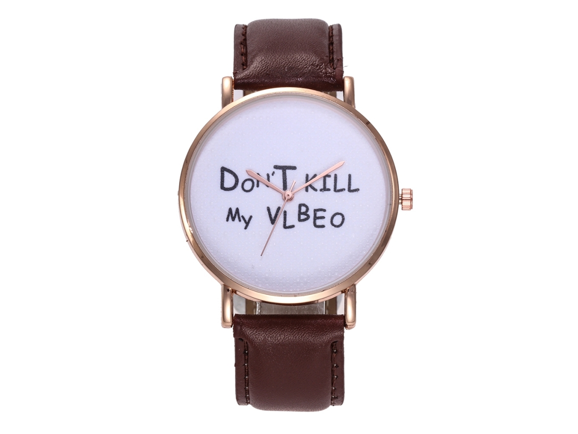 Relógio de Pulso Feminino Casual com Pulseira Pu e Movimento de Quartzo Marrom Escuro