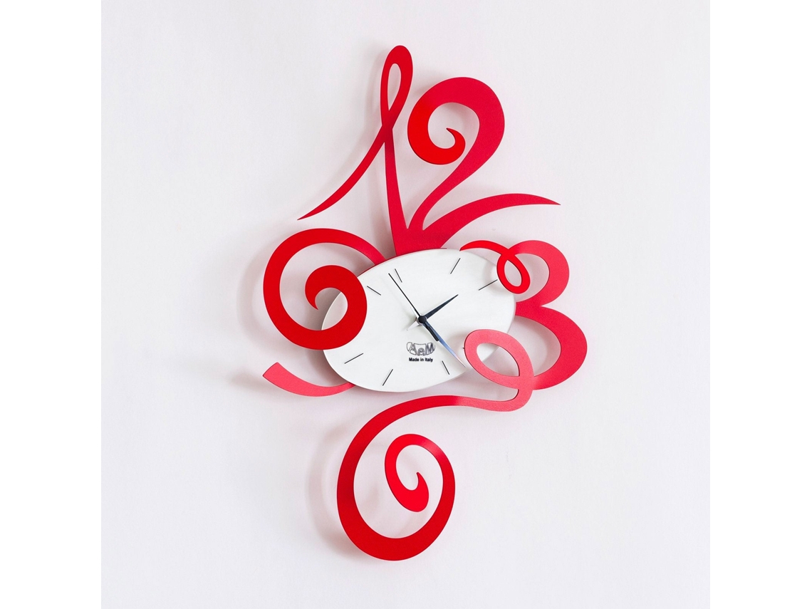 Relógio De Parede Vermelho Robin 34x51cm Em Aço, Design Minimalista E Silencioso Para Casa E Escritório, Fabricado Na Itália Arti Mestieri