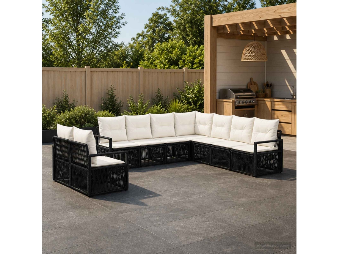 Vidaxl Conjunto De Sofá De Jardim 9 Unid. Preto Vime Pe