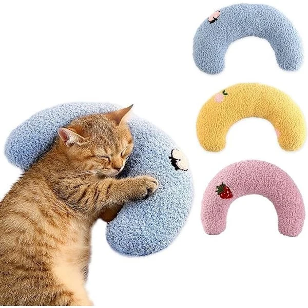 Almofada de Pelúcia para Gatos, Alívio da Ansiedade em Cães, Almofada Formato U para o Pescoço, Melhora do Sono AQUAFORGE