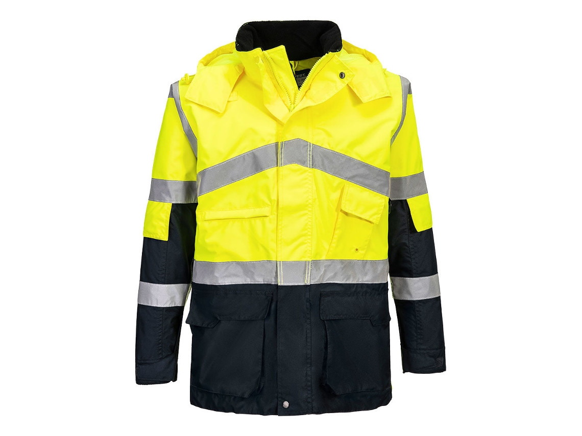 Capa De Chuva Contrastante Respirável De Alta Visibilidade Azul Marinho E Amarelo / Xxl