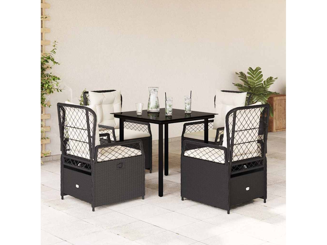 Vidaxl 5 Pcs Conjunto De Jantar P/ Jardim C/ Almofadões Vime Pe Preto