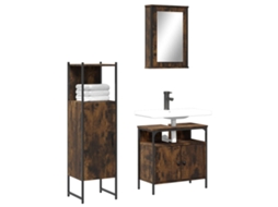 Vidaxl 3 Pcs Conjunto De Móveis Wc Madeira Processada Carvalho Fumado