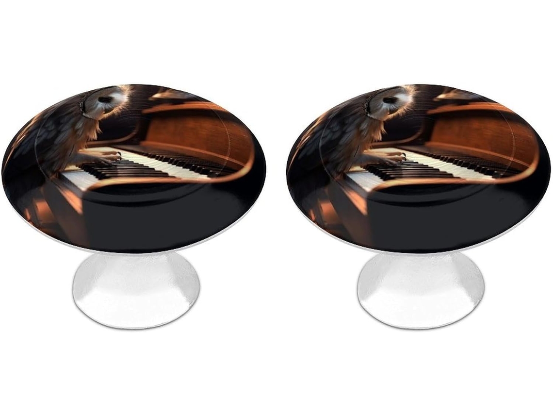 Conjunto De 2 Puxadores Aço Inoxidável Para Armários Cozinha, Com Coruja Tocando Piano, Personalizados Para Gavetas