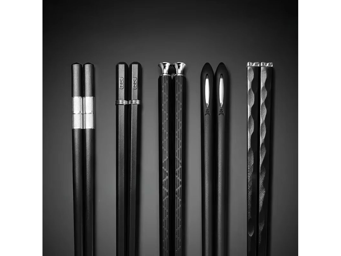 Conjunto de 5 Pares de Pauzinhos Reutilizáveis de Liga Metálica para Sushi Japonês e Chinês MDUG (estilo 1)