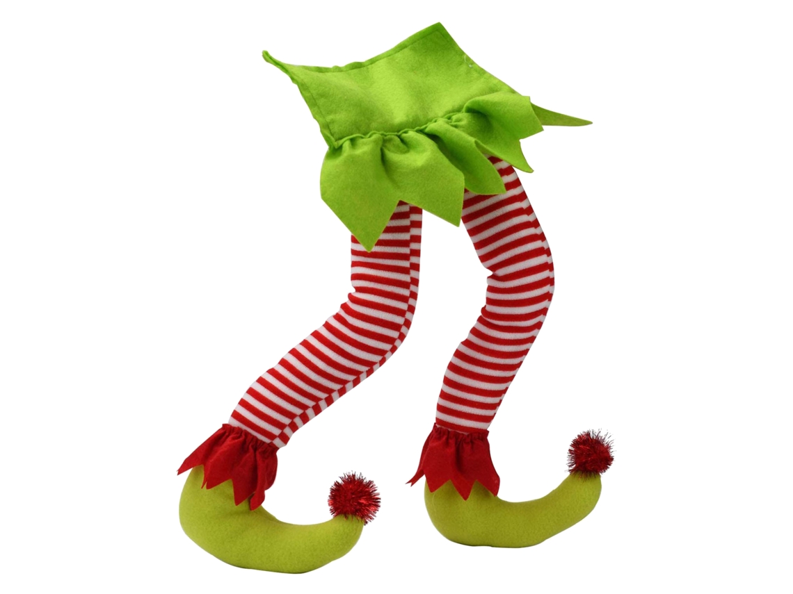 Boneco De Perna De Elfo Decoração Natalina Tecido Verde