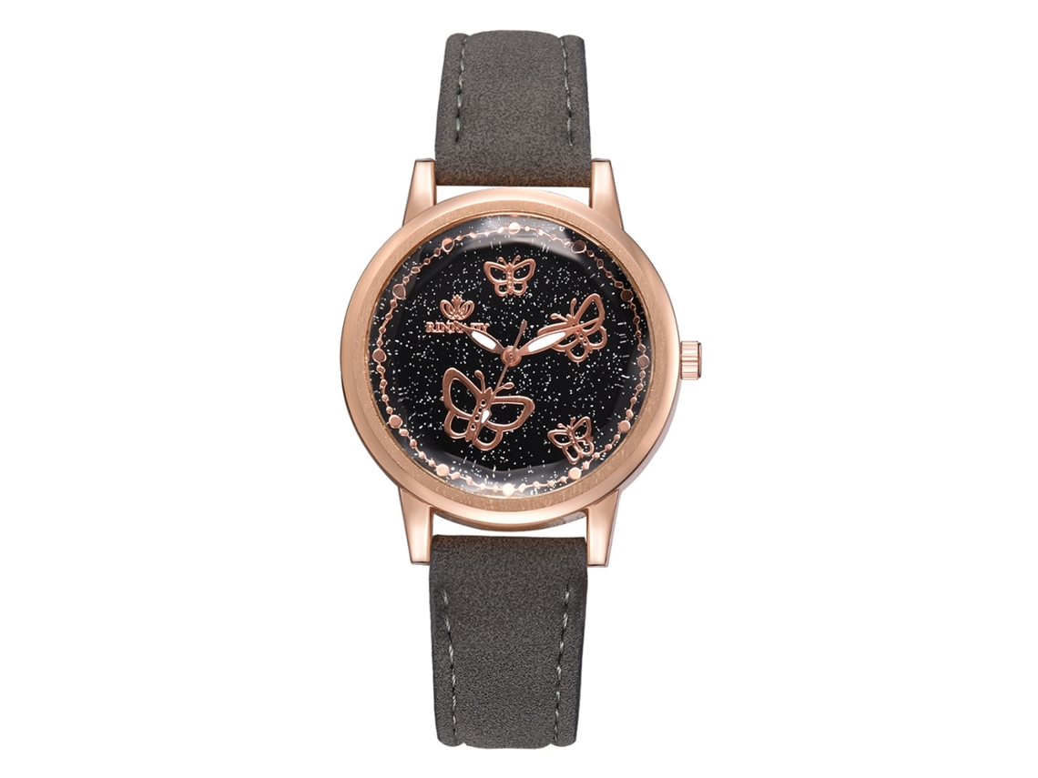 Relógio de Pulso Feminino Elegante de Quartzo com Pulseira de Couro Pu Estilo Simples Cinza