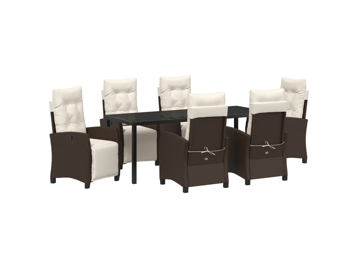 Conjunto 7 Conjunto De Jantar Para Jardim Vidaxl Castanho Vime Pe (200 X 80 X 73 Cm)