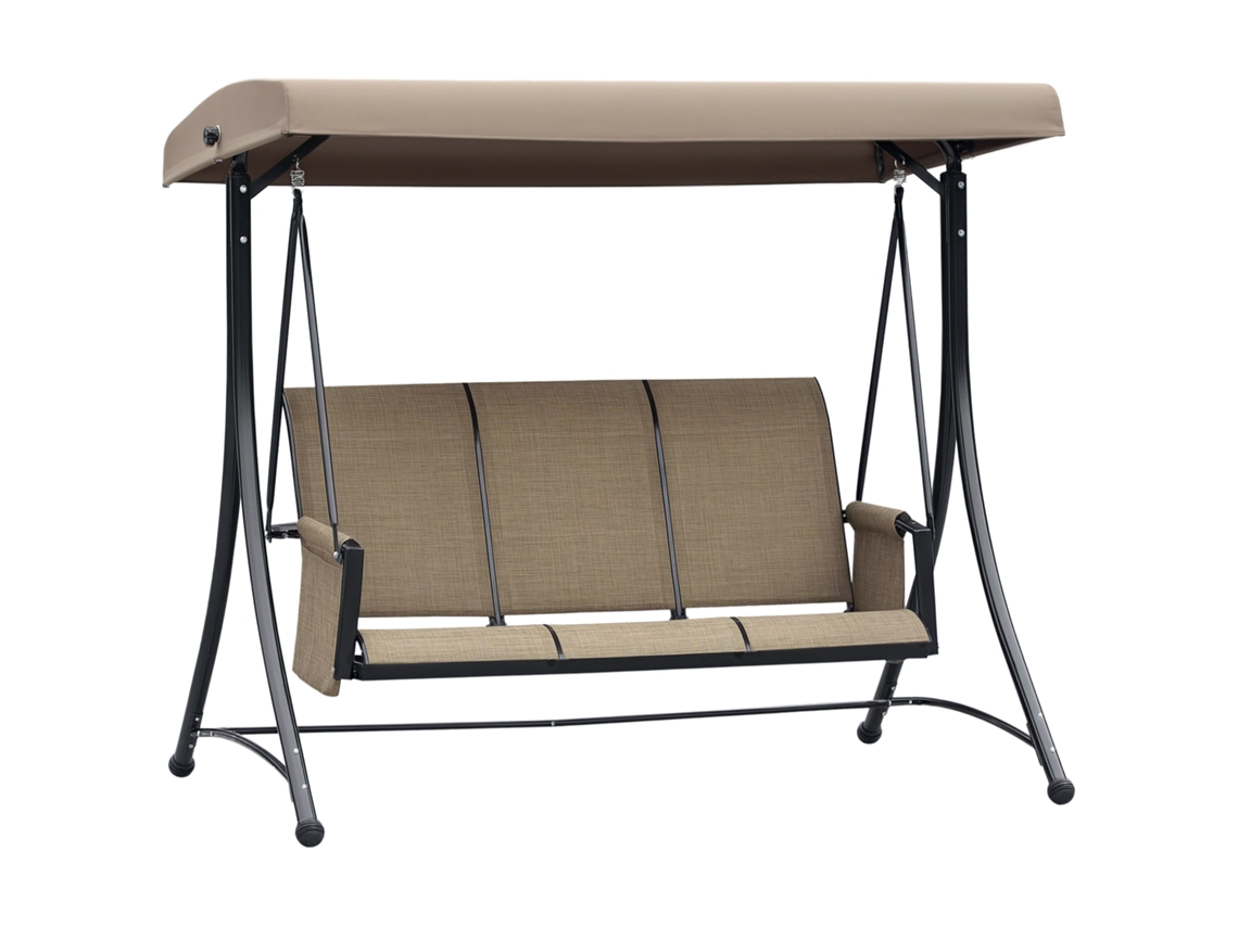 Baloiço de Varanda 3 Lugares com Dossel Solar banco com prateleira alumínio (196x128x172cm) envio rápido | S/MARCA