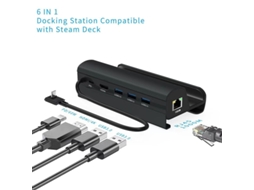 Yizhood Docking Station para Steam Deck Hdmi Pd 100w USB 3.0 Rj45 1000m Flash Disk Mouse Teclado Jogo Alça Carregador Preto