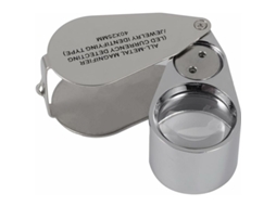 Lupa de Metal para Joalheiros com Design Dobrável, Lupa de Bolso com Lâmpada Led e Uv Klb BRILVIBERA (detectora Moedas/identificação Joalheiros)
