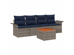 Maison Exclusive - Conjunto De Sofá De Jardim 5 Pcs Cinza E Azul Marinho Vime Pe