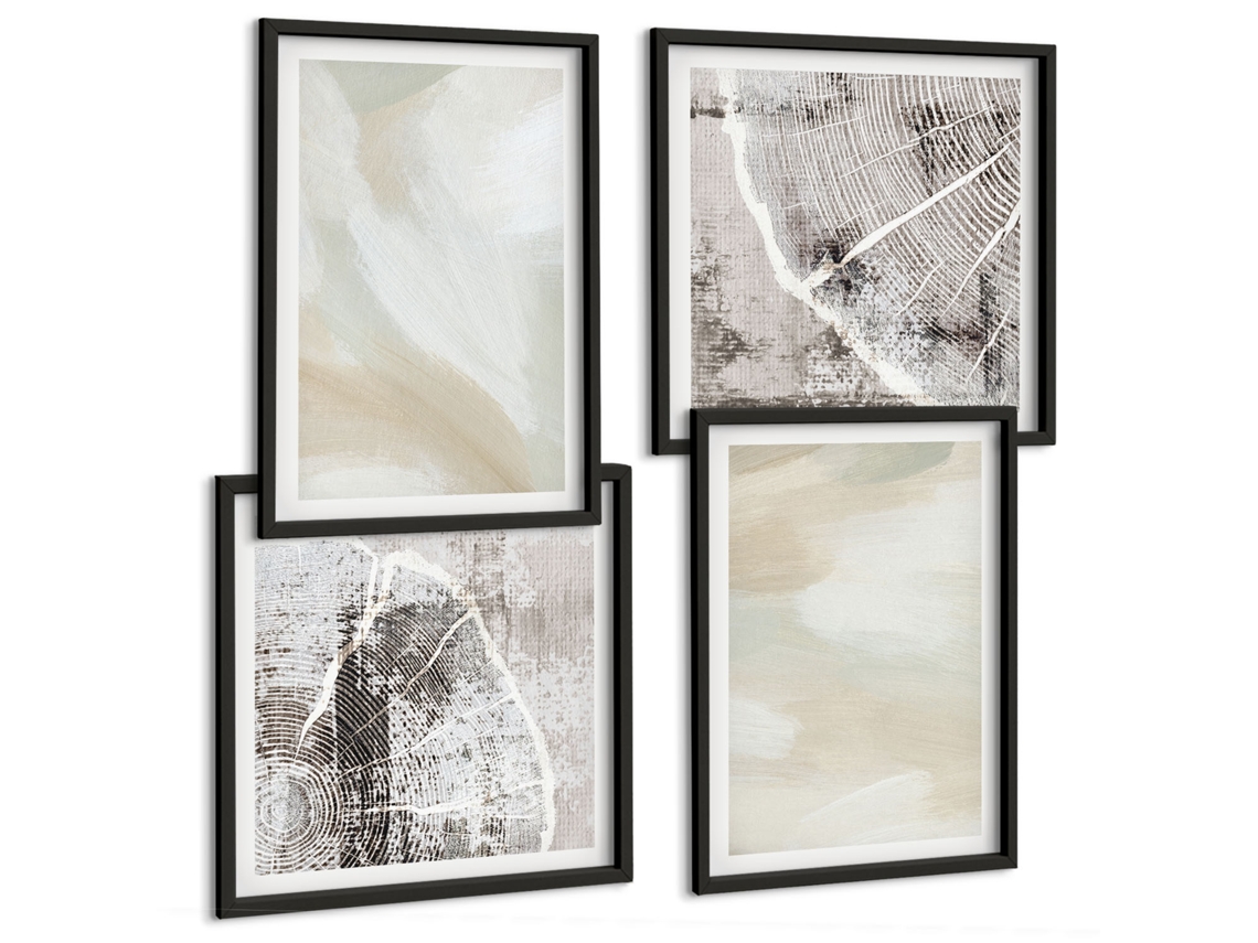 Conjunto De Pinturas Minimalismo Botânico Boho Moldura Preta Quadros Para A Sala De Estar Espelharte (conjunto De 4 Imagens)