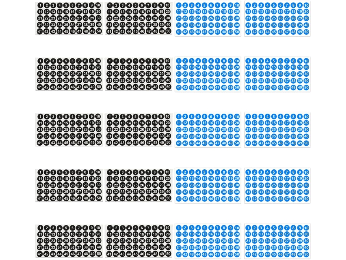 20 Folhas De Etiquetas Numeradas, Autoadesivas, Para Classificação