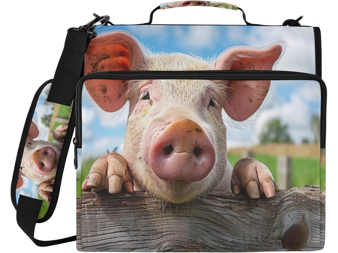 Organizador De Mochila Com Zíper E 3-argolas Em Formato Porquinho Divertido, Ideal Escola E Escritório