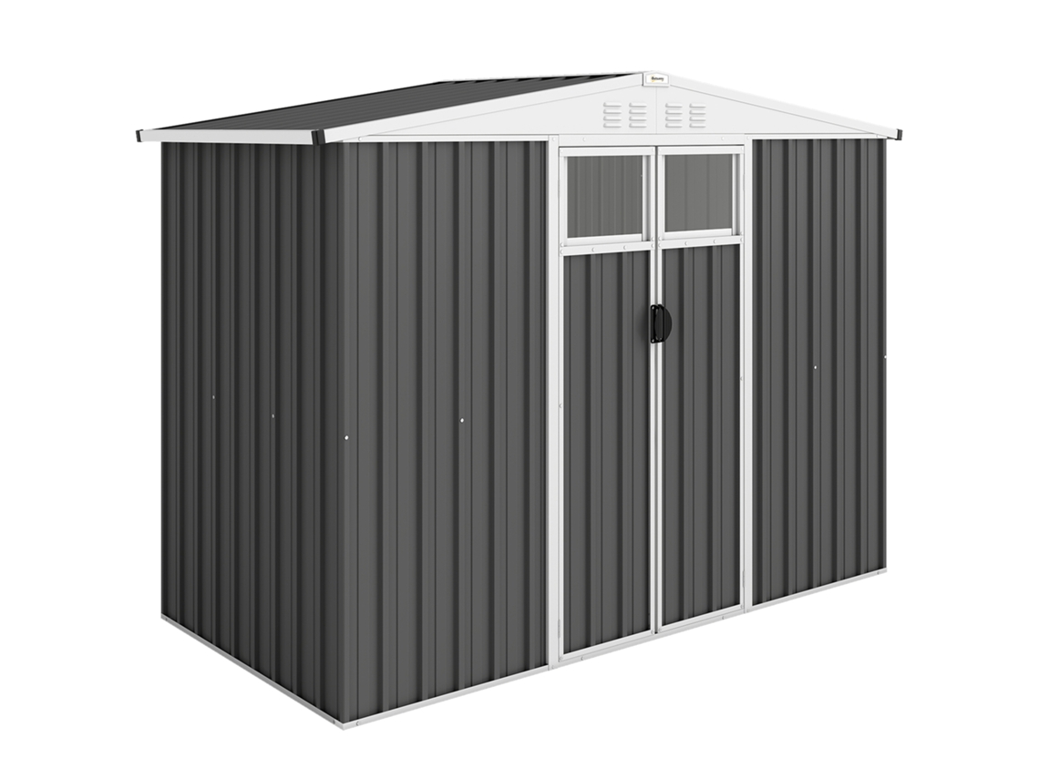 Galpão de jardim para ferramentas em aço zincado com 2 portas, 246x117x180 cm cinza escuro BTFORUS