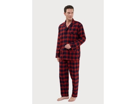 Pijama longo masculino de flanela premium de algodão xadrez com aba e estampa de coruja