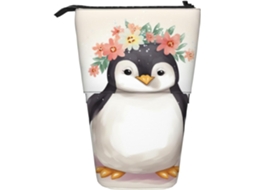 Case Trousse Crayons Télescopique Penguin Wearing Flowers Print Durable Debout Étui Crayons Fournitures