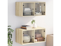 Vidaxl Armários Parede C/ Portas De Vidro 2 Pcs 68,5x37x35 Cm Carvalho