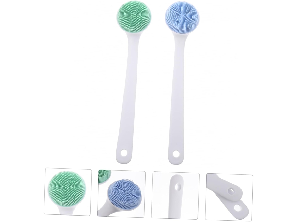 Escova De Massagem Corporal E Banho Em Silicone, 2 Peças, Com Cabo Longo Para Limpeza Profunda Dos Poros