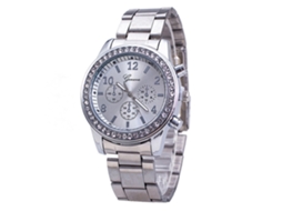 Relógio masculino com strass, pulseira de aço, estilo executivo, movimento de quartzo, ZLF-0188, prateado