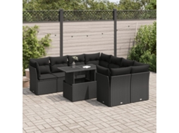 Vidaxl 9 Pcs Conjunto De Sofás P/ Jardim C/ Almofadões Vime Pe Preto