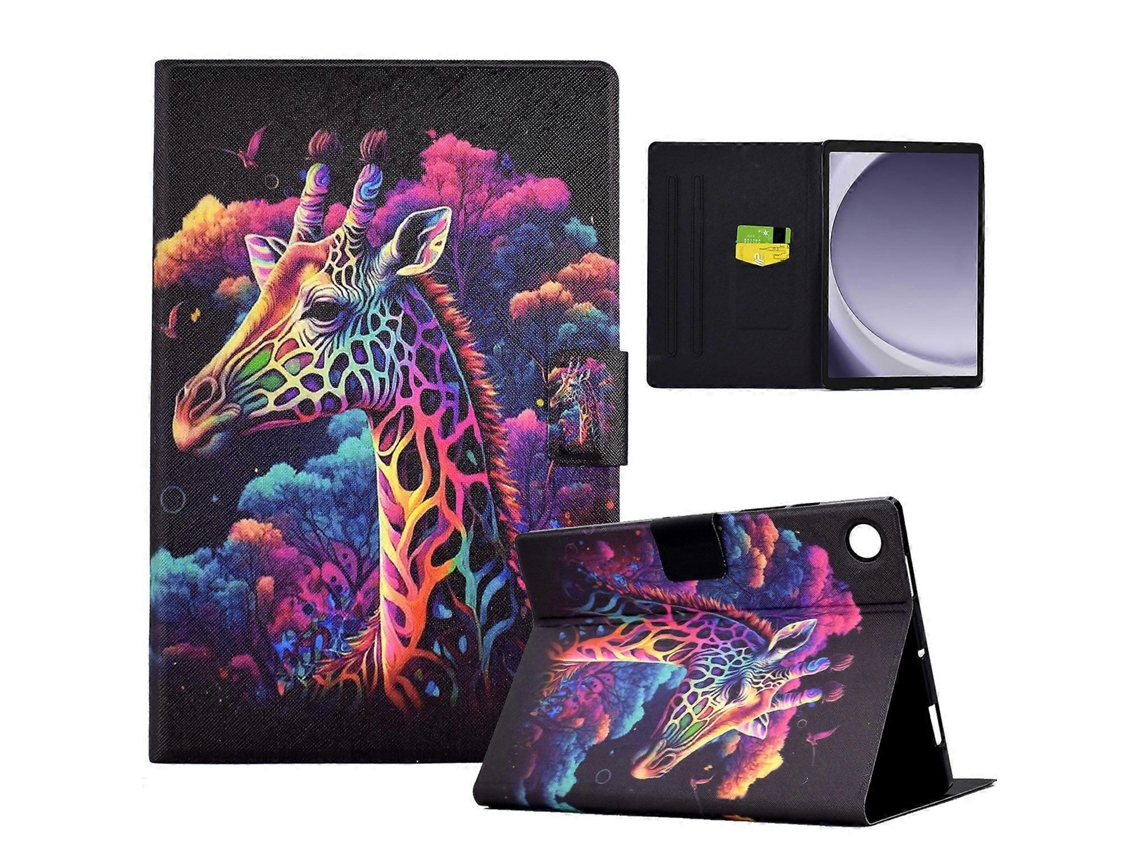 Capa de couro sintético com estampa de girafa Hengrongshen e compartimentos para cartões para tablet Samsung Galaxy Tab A9