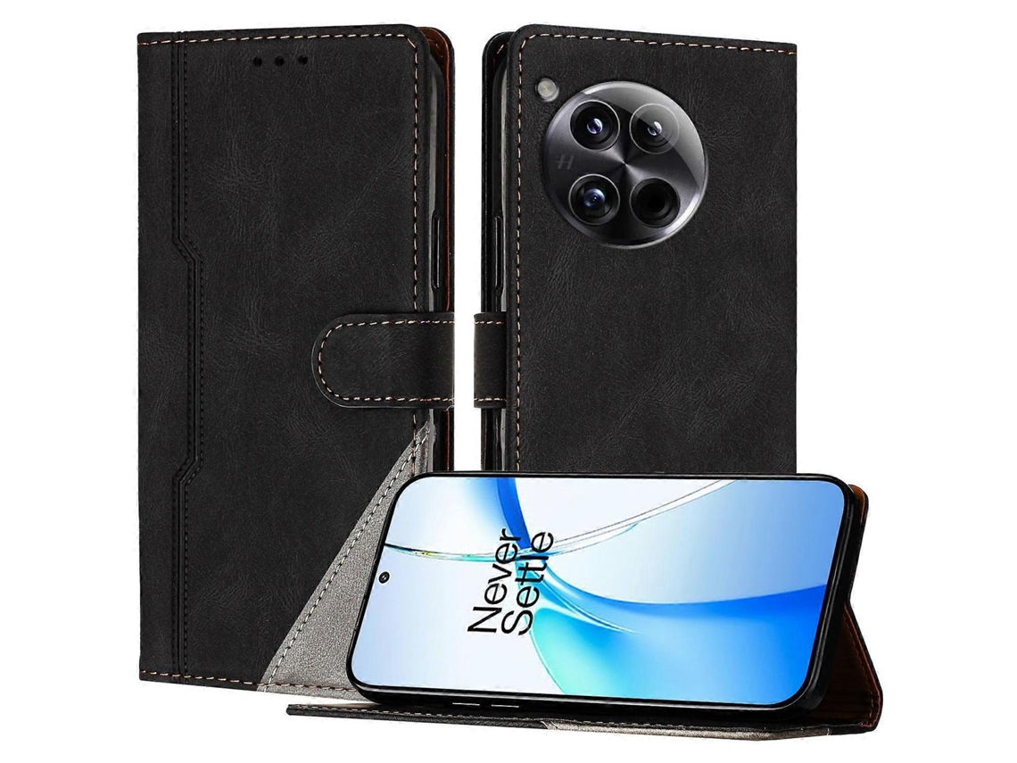 Capa De Couro Com Estampa Triangular E Suporte Tipo Carteira Para Oneplus 12 5g, À Prova De Choque