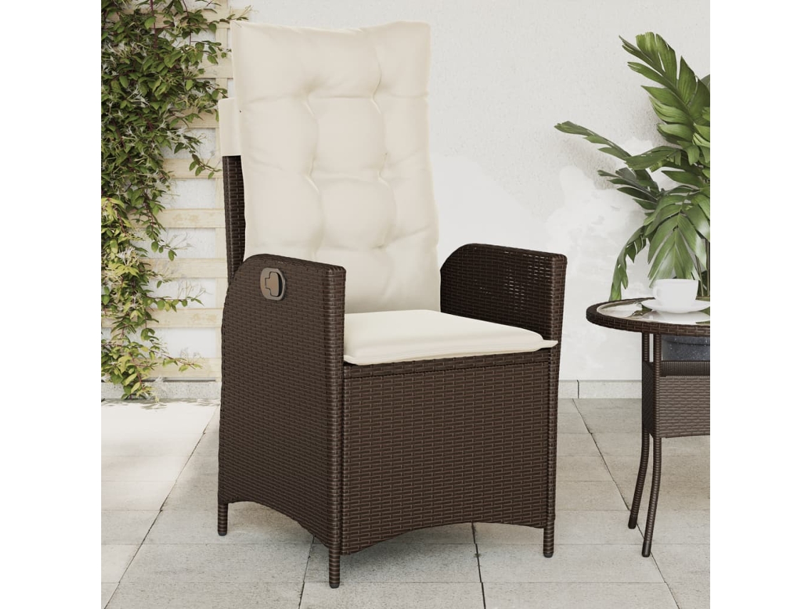 Vidaxl Cadeira De Jardim Reclinável Com Almofadões Vime Pe Castanho