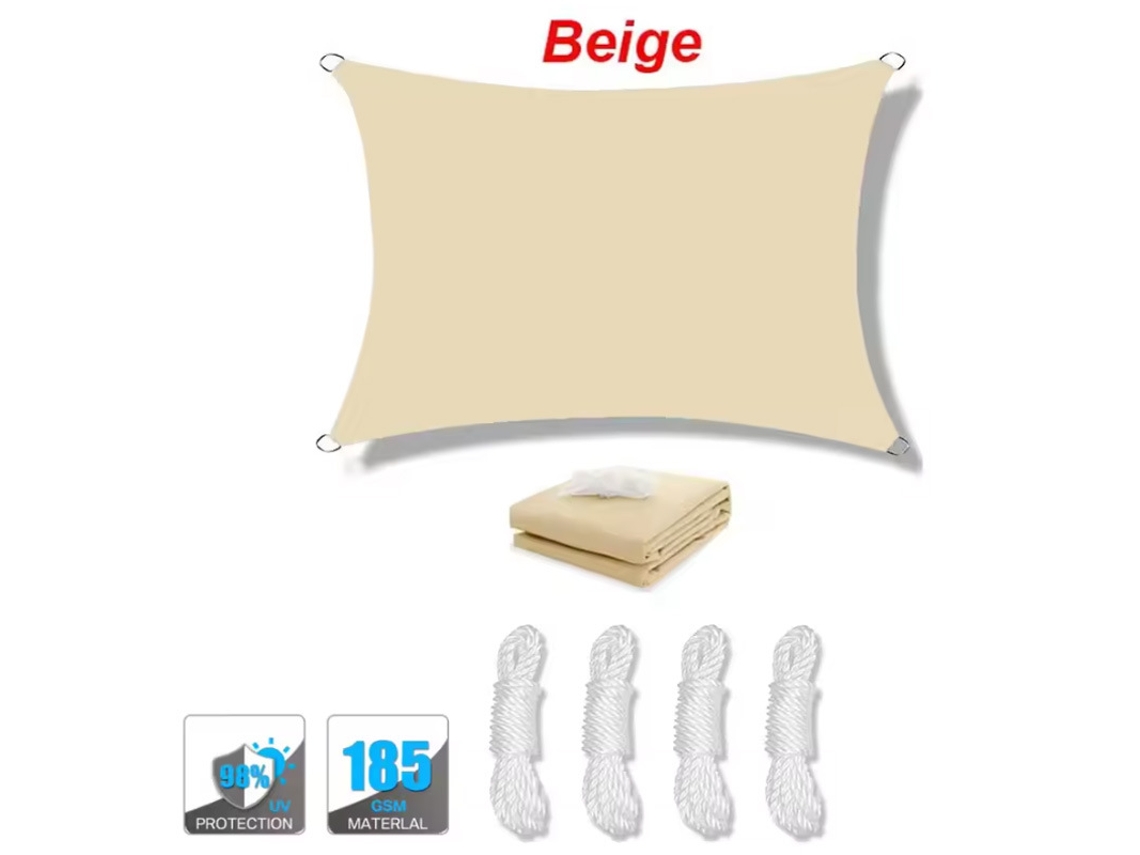 Toldo Vela De Sombra Impermeável E Proteção Uv Com Cordas Para Jardim E Pátio,bege/4x4m Gertiz