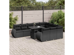 Vidaxl 11 Pcs Conjunto Sofás De Jardim C/ Almofadões Vime Pe Preto