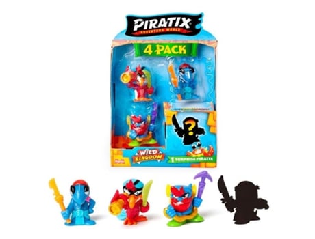 Pacote de 4 figuras Piratix Wild Kingdom, 1 surpresa com mudança de cor Ppx4b412in00, 4 revistas Ppx4b412in00, 4 revistas, caixa mágica p25