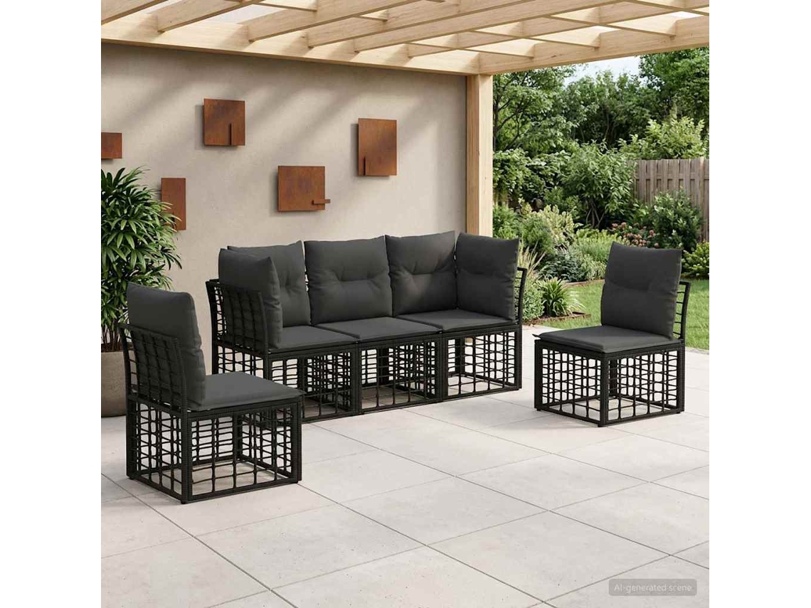 Vidaxl Conjunto De Sofás Para Exterior Preto Poliéster