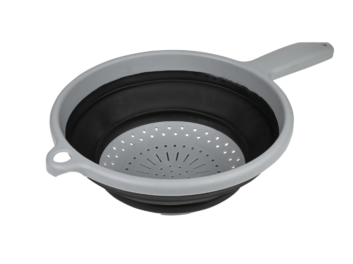 Escorredor Redondo Dobrável Com Alça, Preto, 22cm, Tpr+pp, Coador De Cozinha