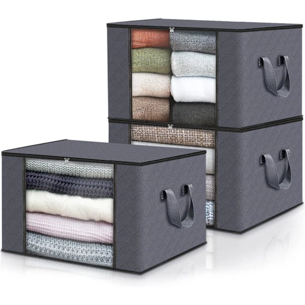Caixas Organizadoras De Roupas, Sacos Para Guardar Roupas, Organizador De Guarda-roupa, Com Alças Reforçadas Cinza Escuro
