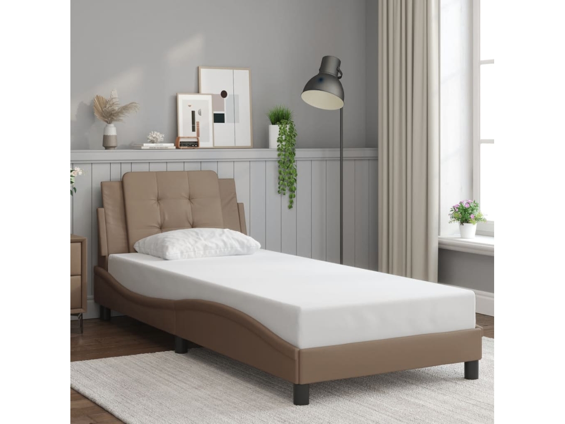 Estrutura Cama C/ Cabeceira Couro Artif. 80x200 Cm Cappuccino