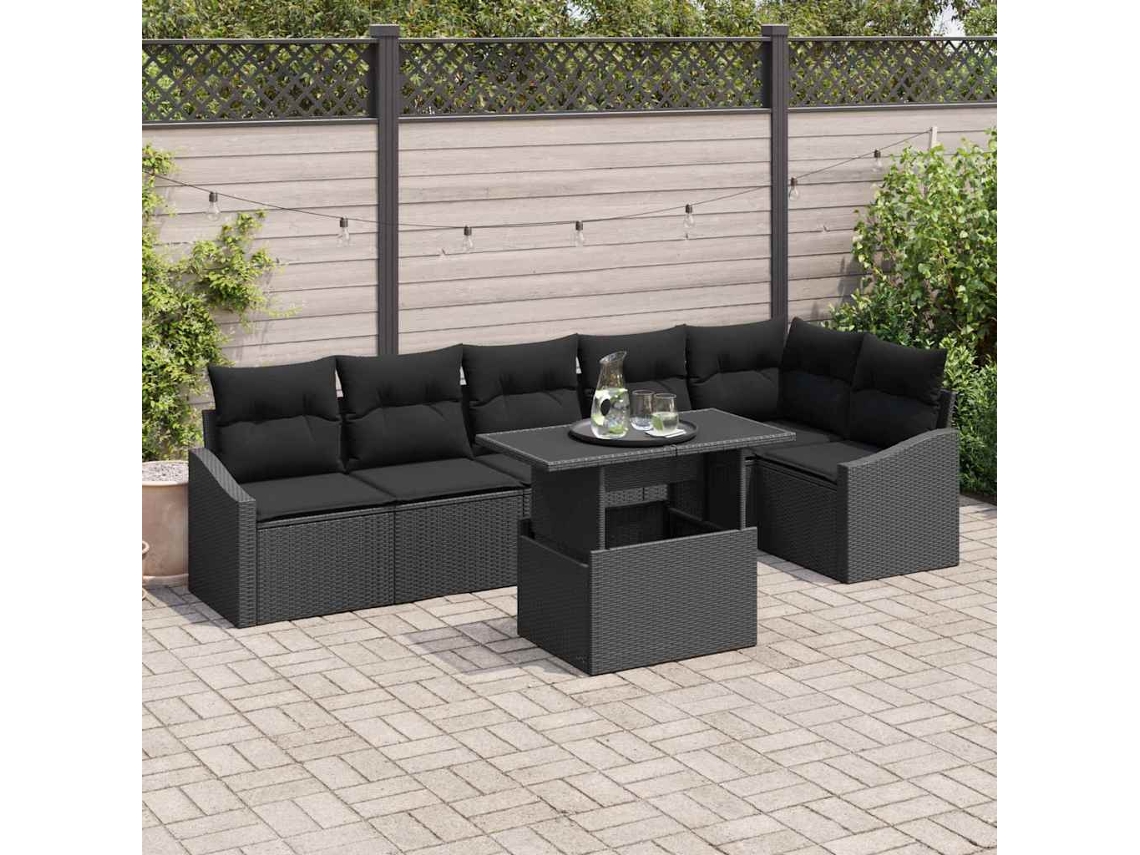 Vidaxl Conjunto De Sofá De Jardim 7 Unid. Preto