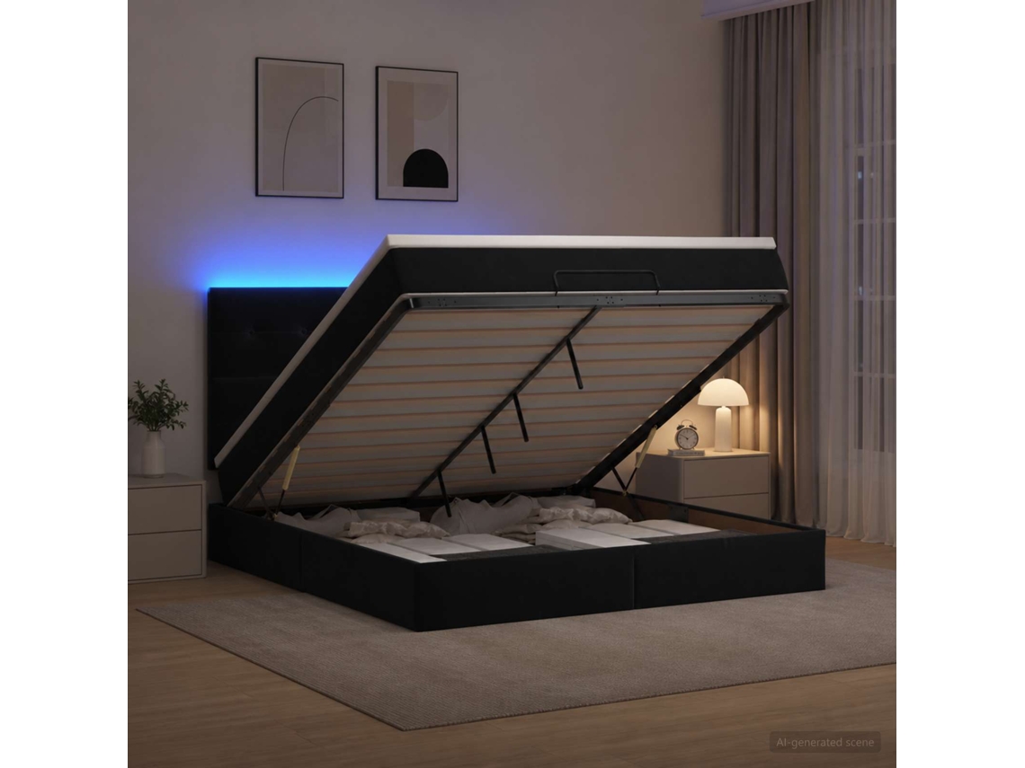 Vidaxl Cama Ottoman Com Colchão E Led Preto 140 X 200 Cm Veludo