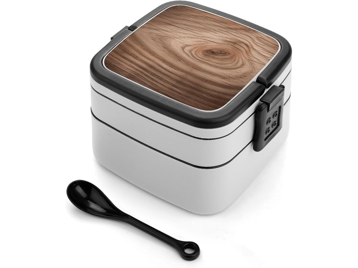 Marmita Bento De Dupla Camada Com Acabamento Em Madeira, Design Minimalista Moderno, Empilhável, À Prova De Vazamentos